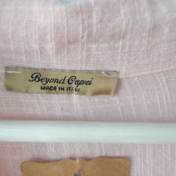 beyond capri top womens size one size  button up pink roll-Tab sleeve - Picture 7 of 8